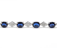 8.70 Natural Blue Sapphire and Diamond 14 Karat Solid White Gold Bracelet