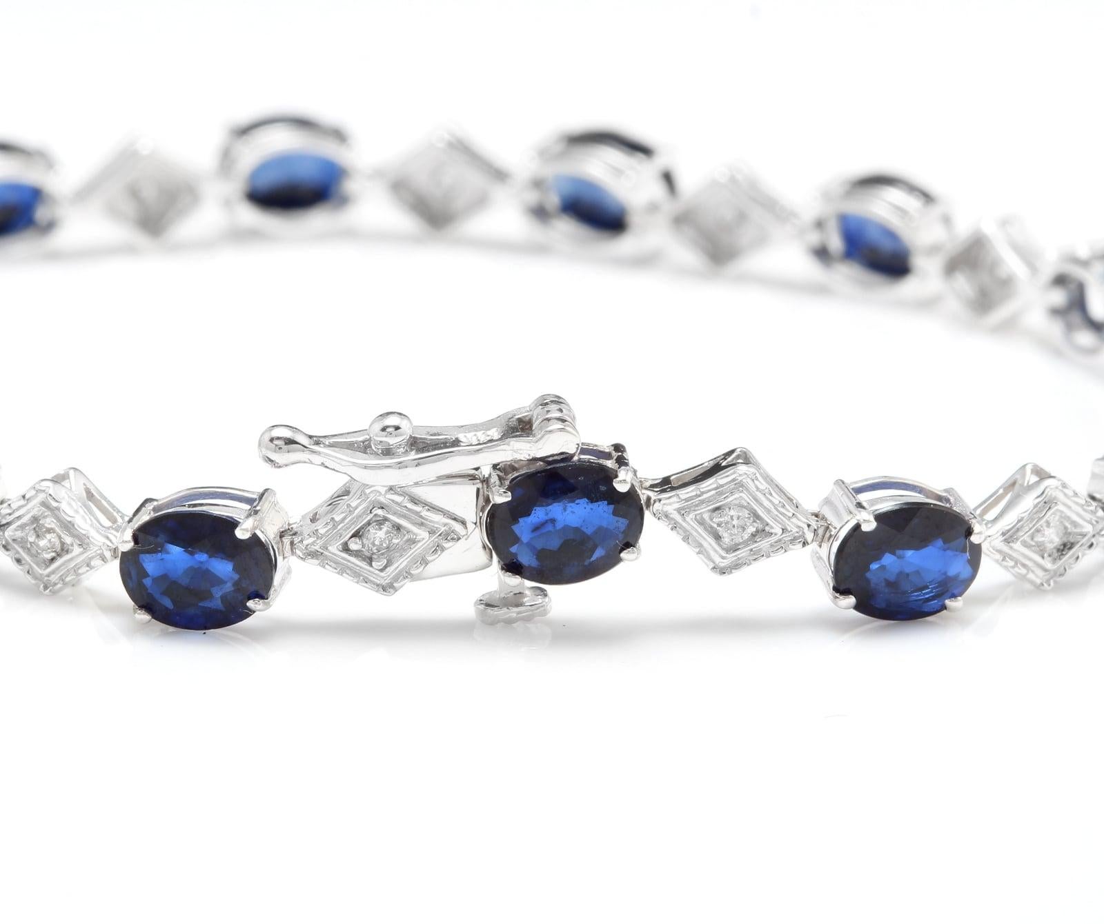 Mixed Cut 8.70 Natural Blue Sapphire and Diamond 14 Karat Solid White Gold Bracelet For Sale