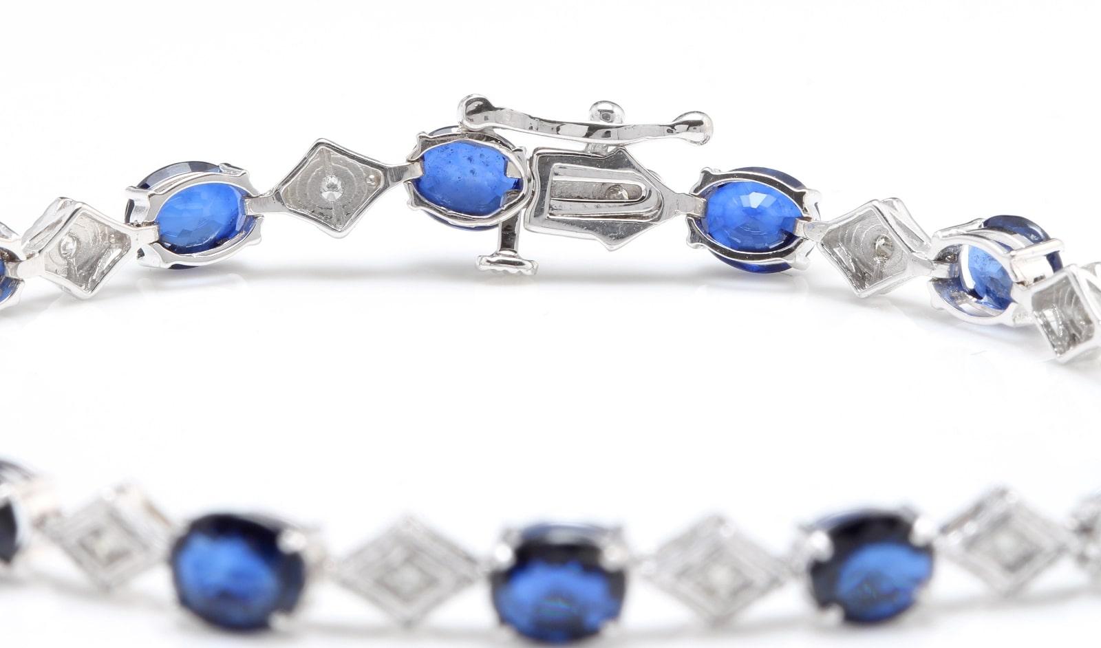 8.70 Natural Blue Sapphire and Diamond 14 Karat Solid White Gold Bracelet In New Condition For Sale In Los Angeles, CA