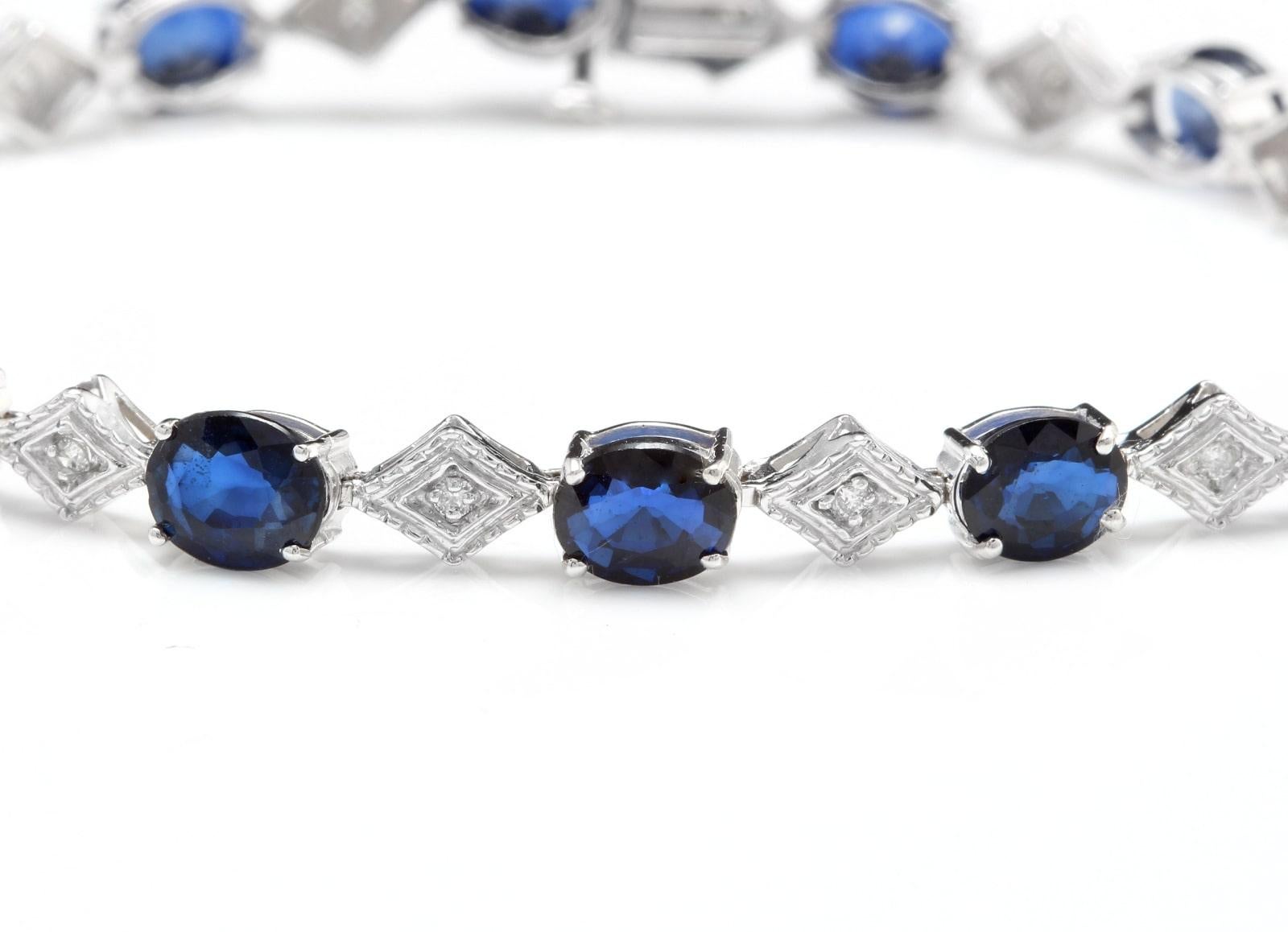 Women's 8.70 Natural Blue Sapphire and Diamond 14 Karat Solid White Gold Bracelet For Sale