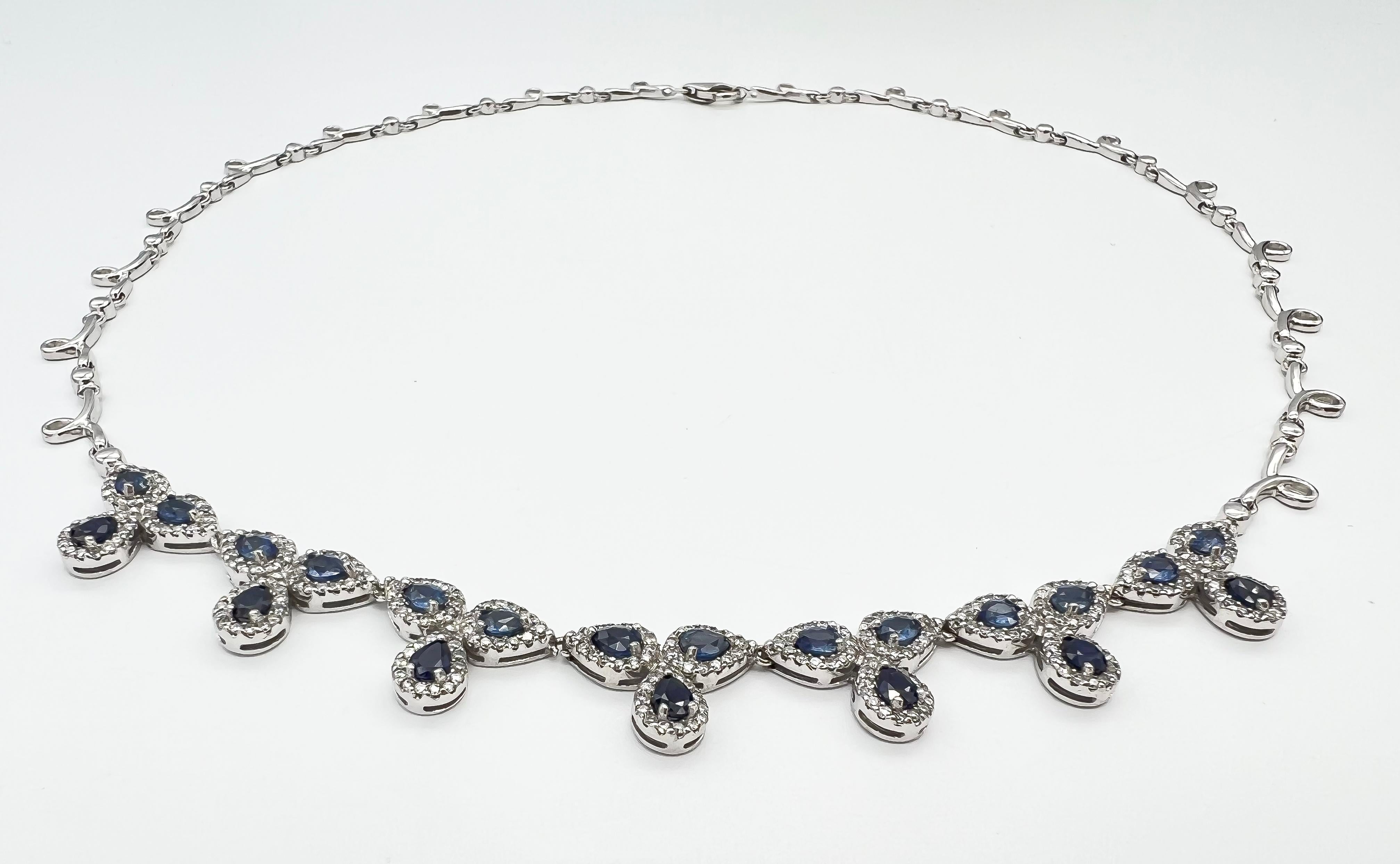 Pear Cut 8.70 Total Carat Fancy Sapphire and Diamond, White Gold Necklace For Sale