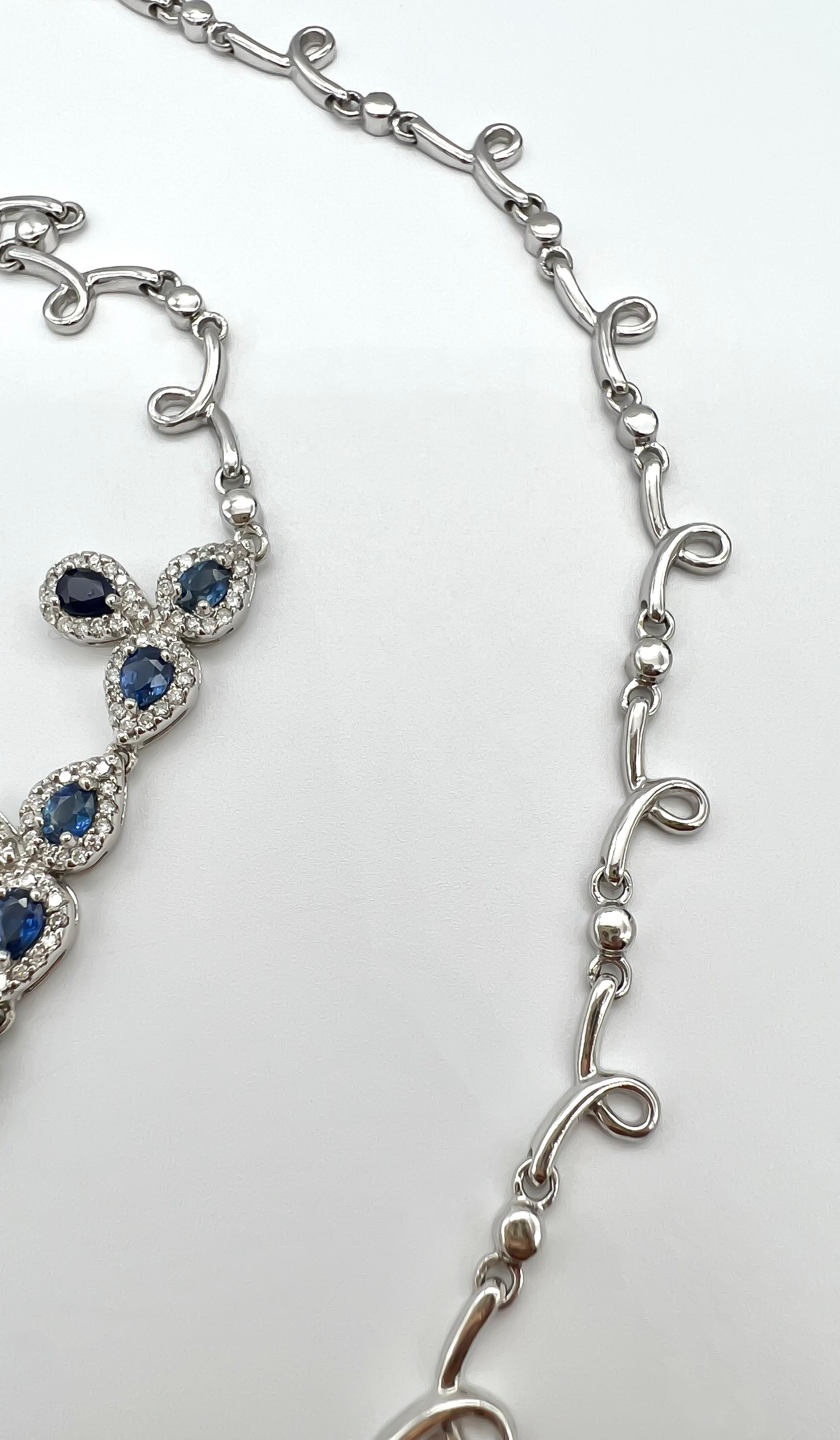 8.70 Total Carat Fancy Sapphire and Diamond, White Gold Necklace In New Condition For Sale In New York, NY