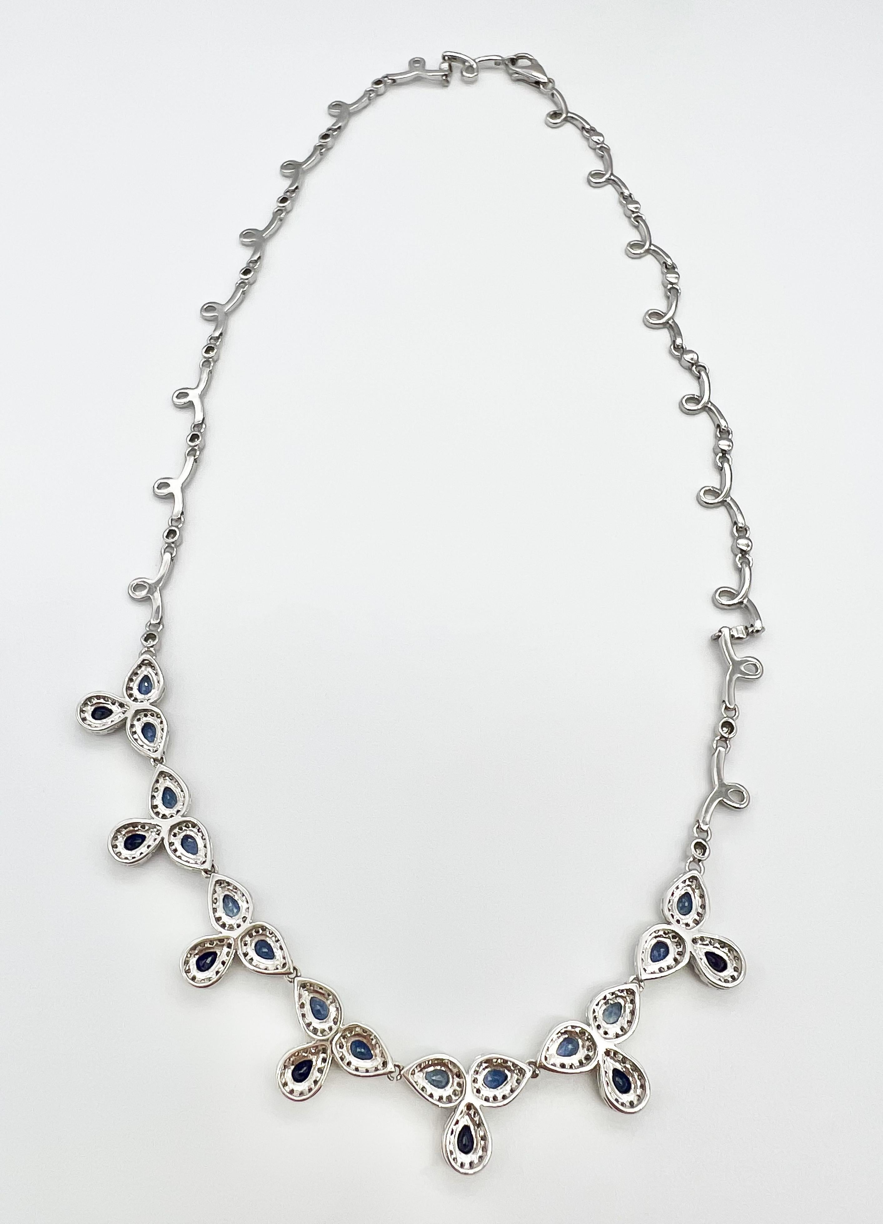 Women's or Men's 8.70 Total Carat Fancy Sapphire and Diamond, White Gold Necklace For Sale