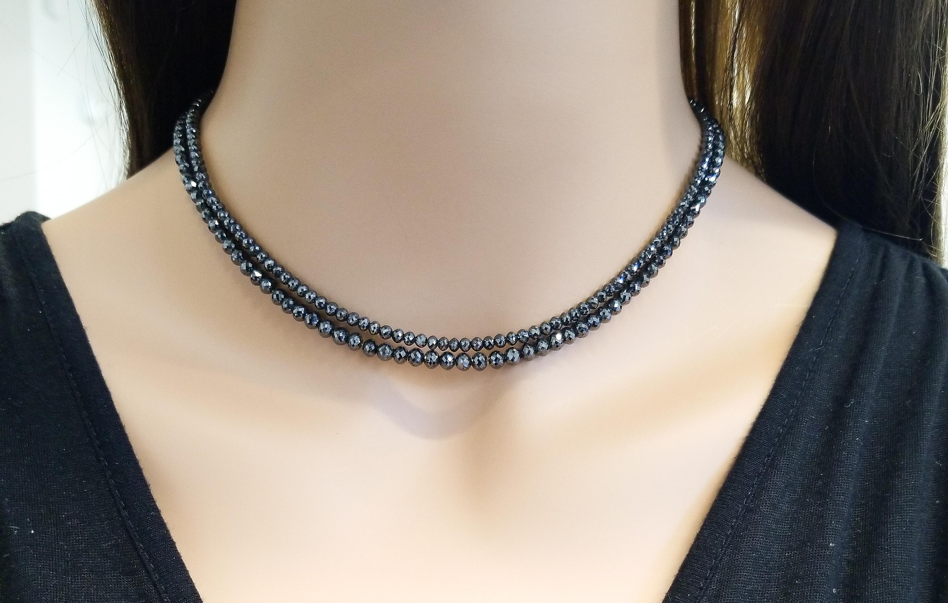 87.00 Carat Total Briolette Black Diamond Necklace in 14 Karat White Gold In New Condition In Chicago, IL