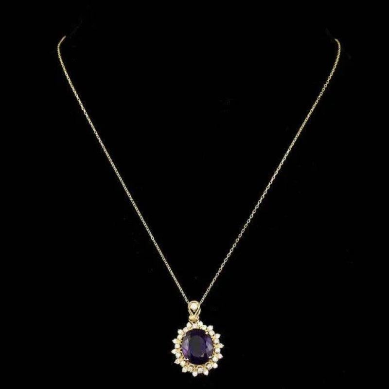 8.70Ct Natural Amethyst and Diamond 14K Solid Yellow Gold Necklace

Natural Oval Amethyst Weights: Approx. 7.90 Carats

Amethyst Measures: Approx. 14x12 mm

Total Natural Round Diamond weights: Approx. 0.80 Carats (G-H / SI1-SI2)

Necklace Length is