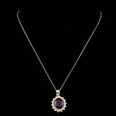 8.70Ct Natural Amethyst and Diamond 14K Solid Yellow Gold Necklace