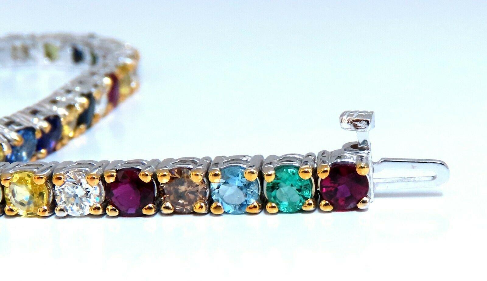 Round Cut 8.70ct Natural Ruby Emerald Sapphires Diamond Tennis Bracelet 14kt Gem Line For Sale