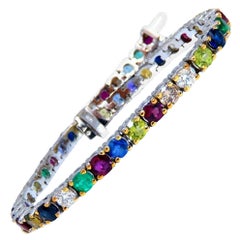 8.70ct Natural Ruby Emerald Sapphires Diamond Tennis Bracelet 14kt Gem Line*