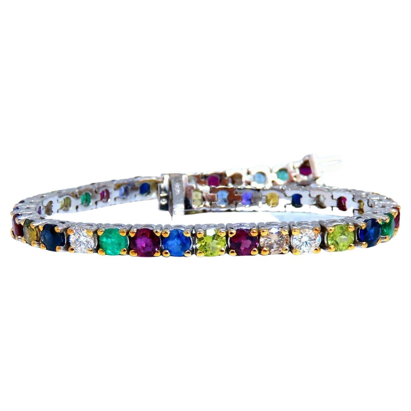 Bracelet tennis ligne de pierres précieuses de 14 carats avec rubis naturel, émeraudes, saphirs et diamants de 8,70 carats