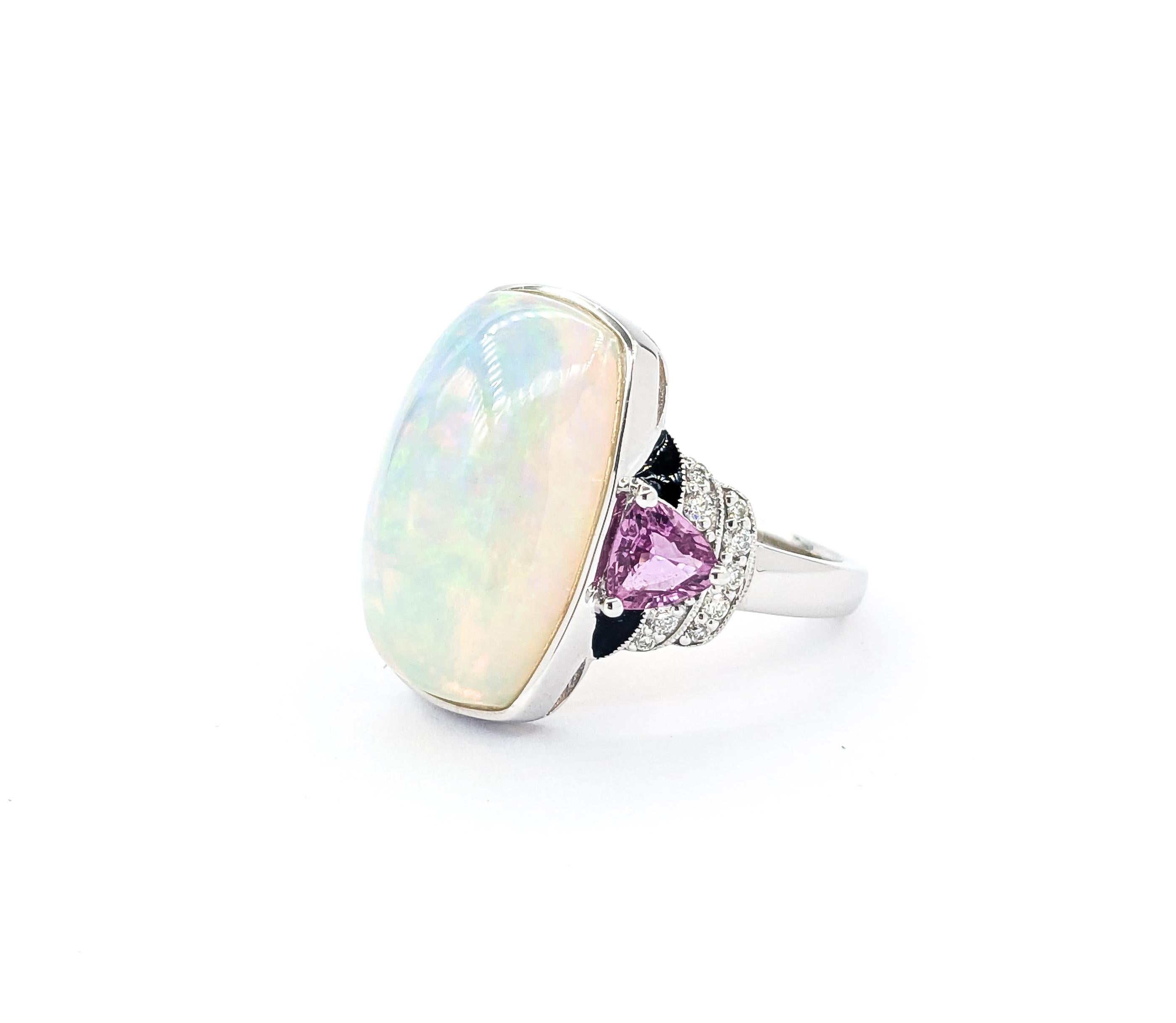 Ring aus Platin mit 8,70 Karat Opal, Cabochon, mehrfarbigem Saphir und Diamant 5