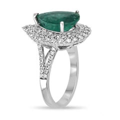 8.70tcw 18K Pear Cut Emerald & Double Diamond Halo Ring - Dark Green 585 Gold