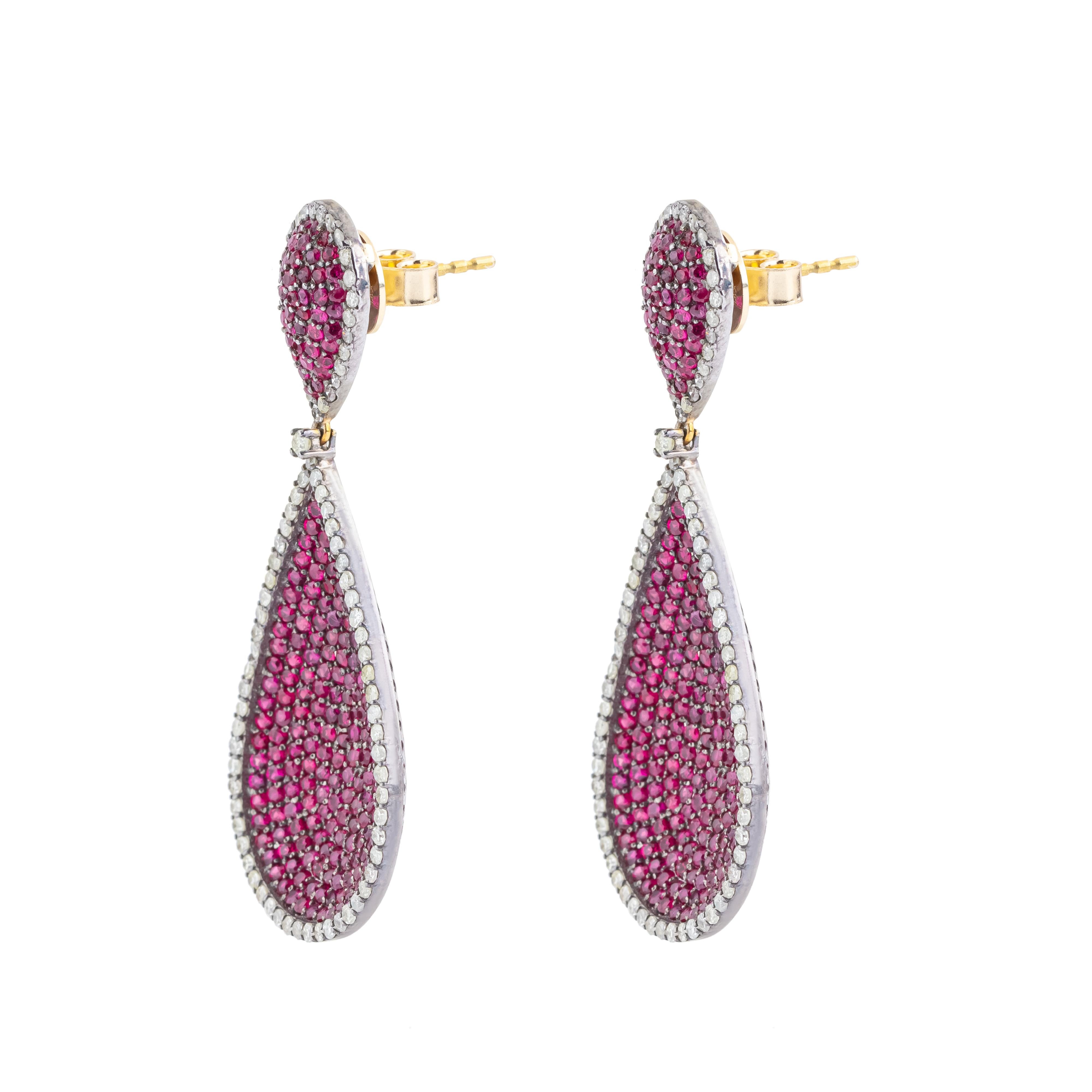 Round Cut 8.71 Carat Diamond and Ruby Fashion Earrings For Sale