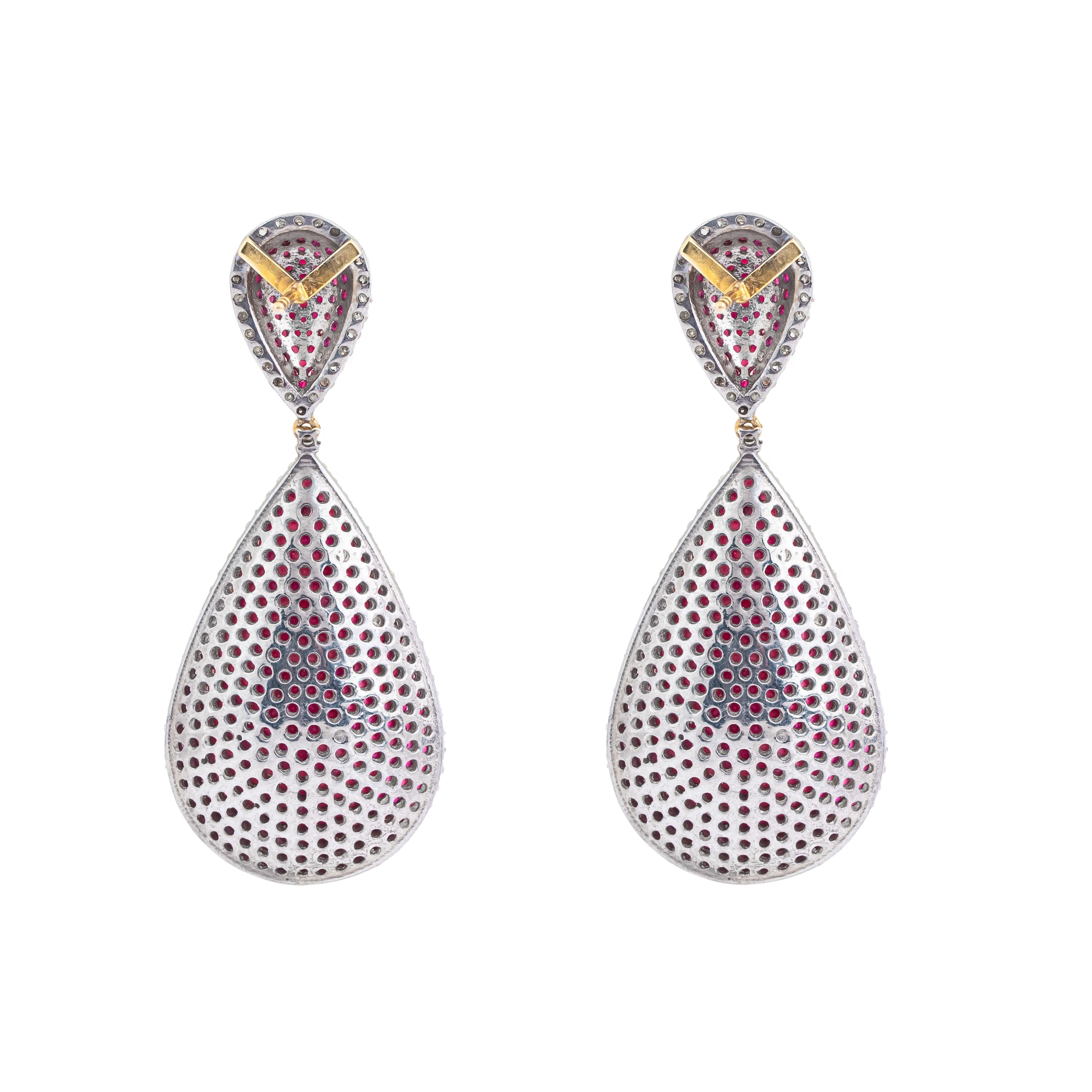 8.71 Carat Diamond and Ruby Fashion Earrings In New Condition For Sale In Jaipur, IN