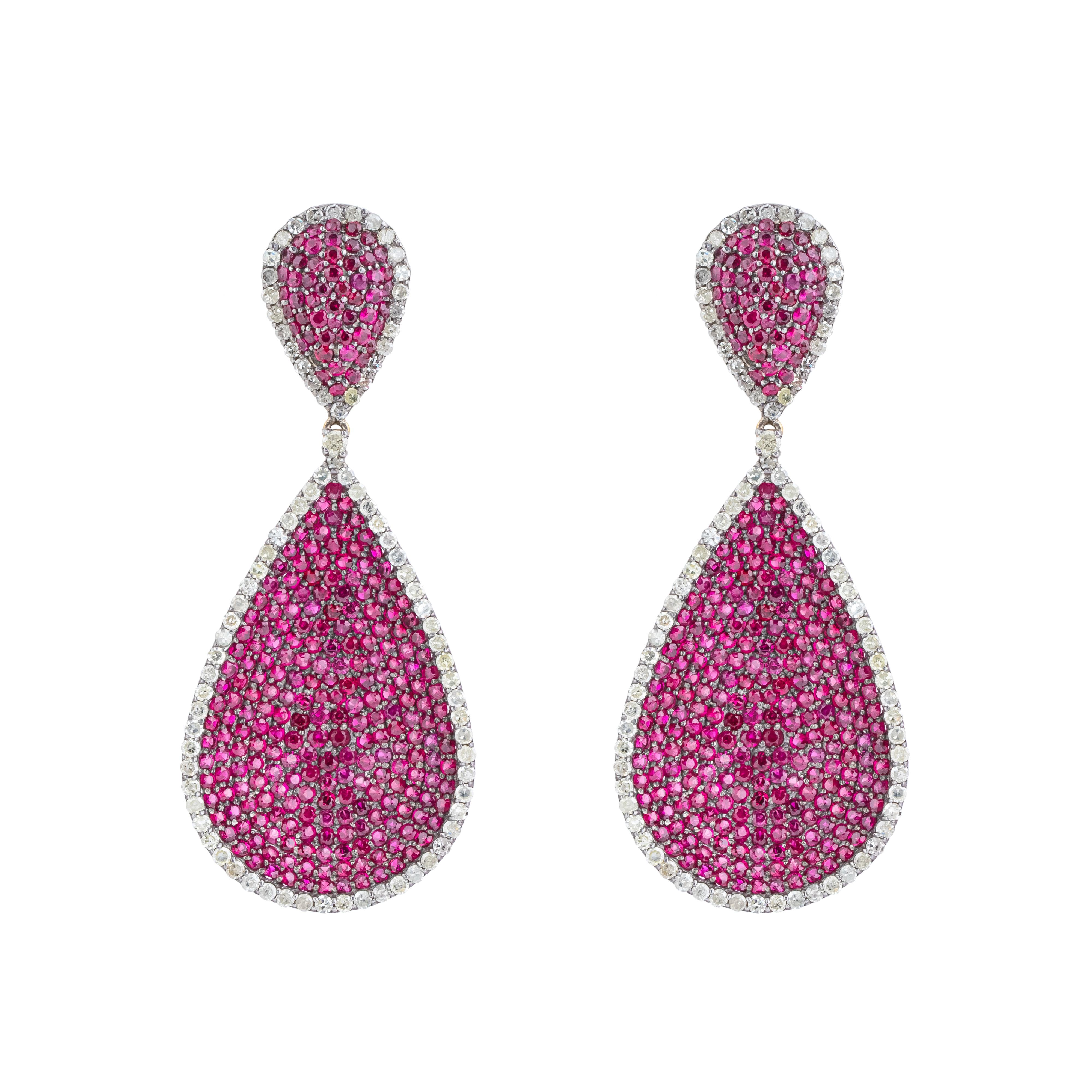 Women's 8.71 Carat Diamond and Ruby Fashion Earrings For Sale