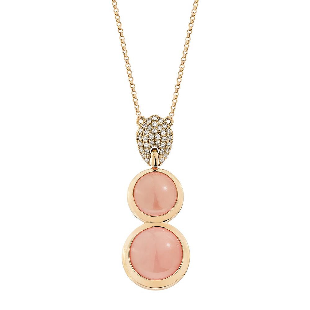 It is shown an excellent and classic Antique Guava Quartz Briolette cut Pendant. This Diamond pendant is made of rose gold and looks lovely and exquisite.

Guava Quartz Pendant in 18Karat Rose Gold with White Diamond.

Guava Quartz: 3.502 Carat,