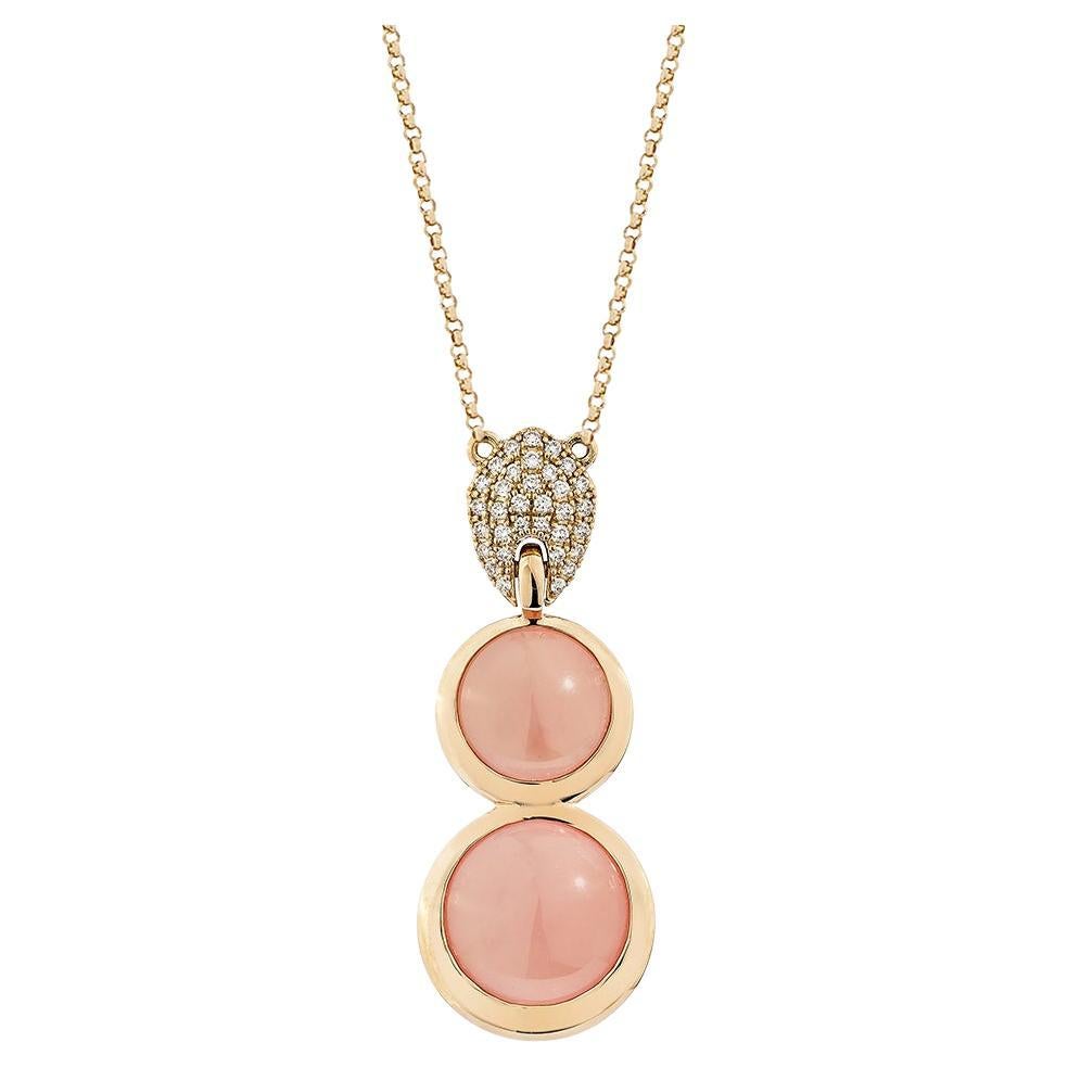 Pendentif en or rose 18 carats avec quartz Guava de 8,71 carats et diamant blanc.