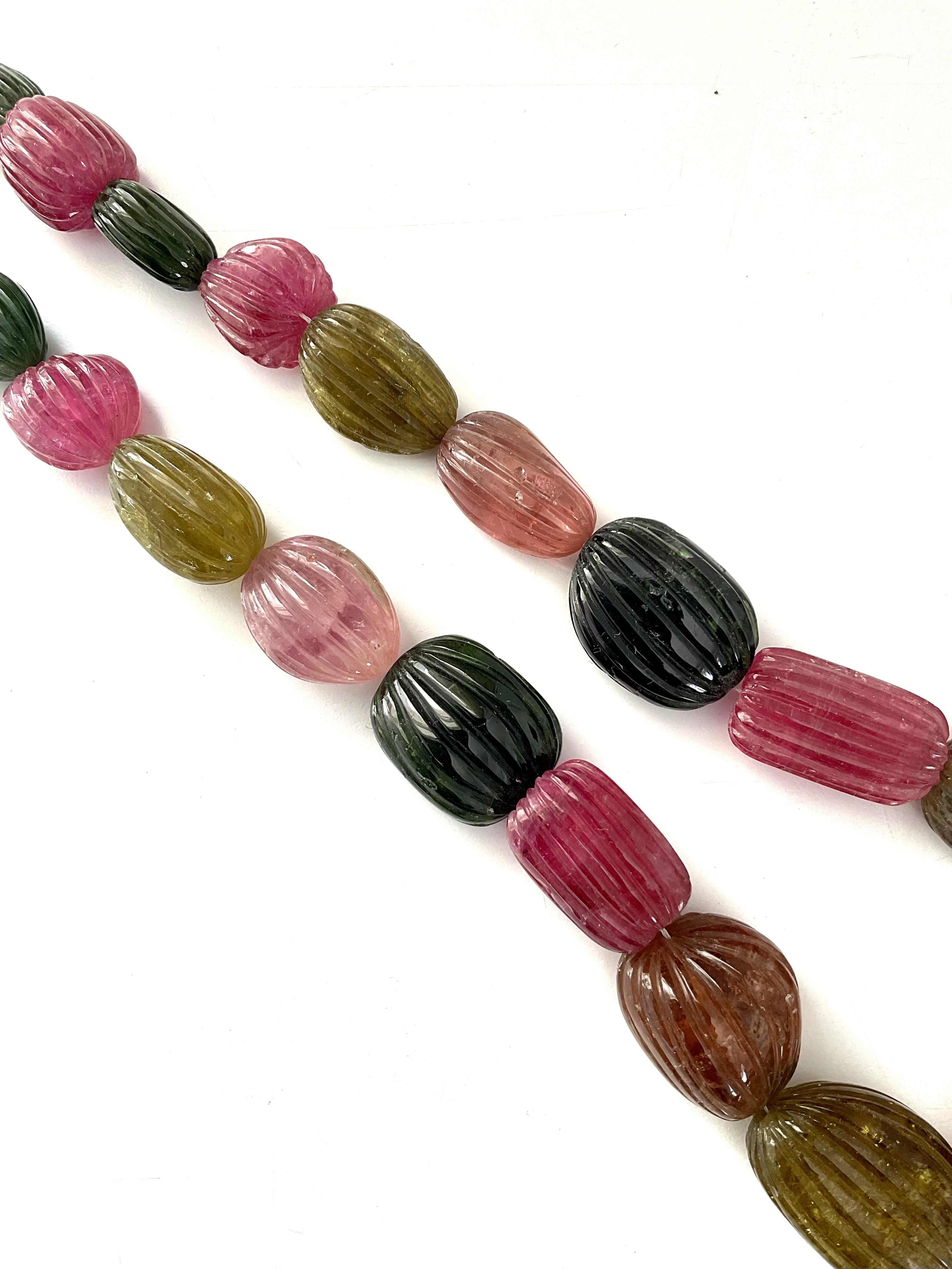 Bead 871.10 Carats Multi Tourmaline Carved Tumbled Necklace Multi Color Natural Gem For Sale