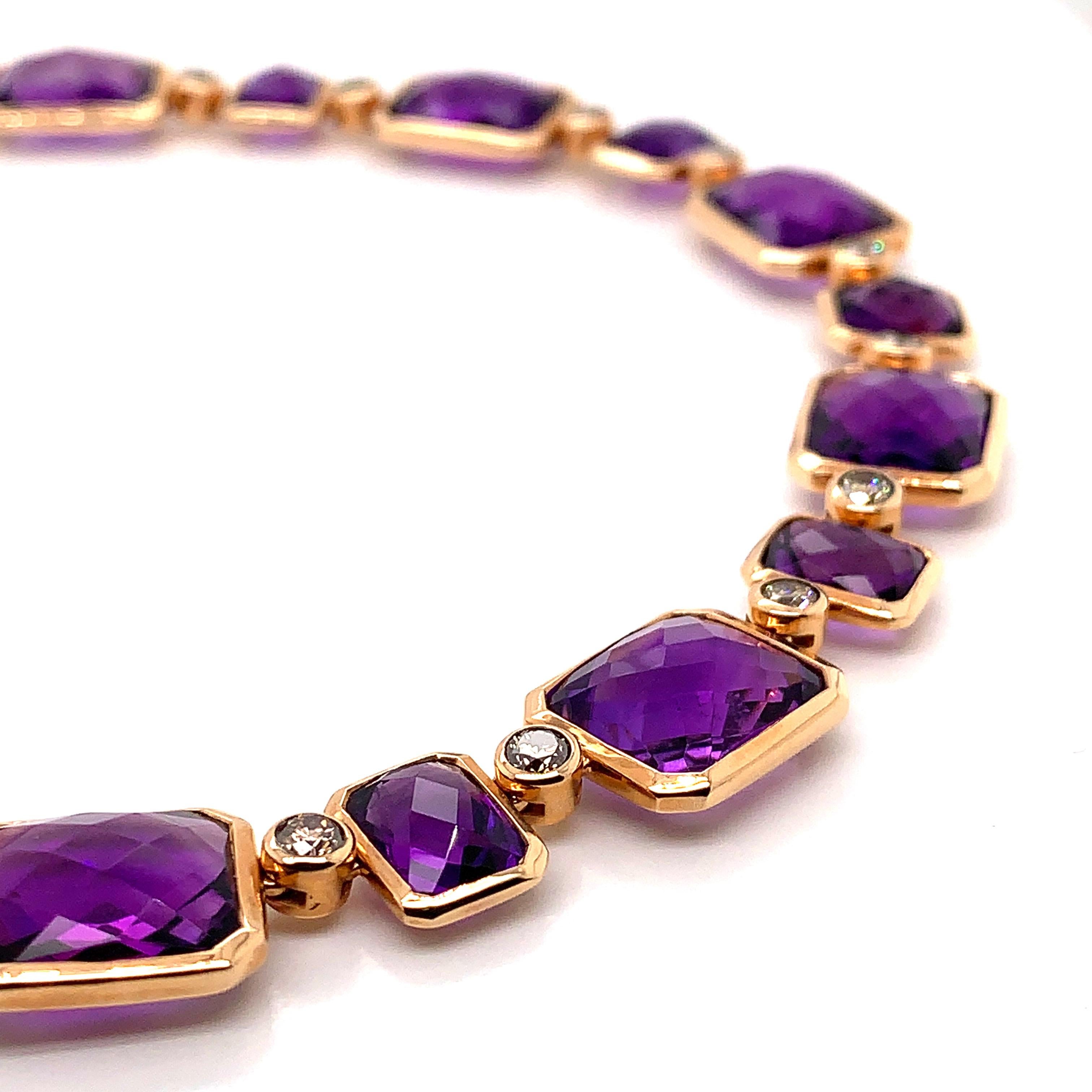 87.12 Carat Amethyst Necklace in 18 Karat Rose Gold with Diamonds In New Condition For Sale In Hong Kong, HK