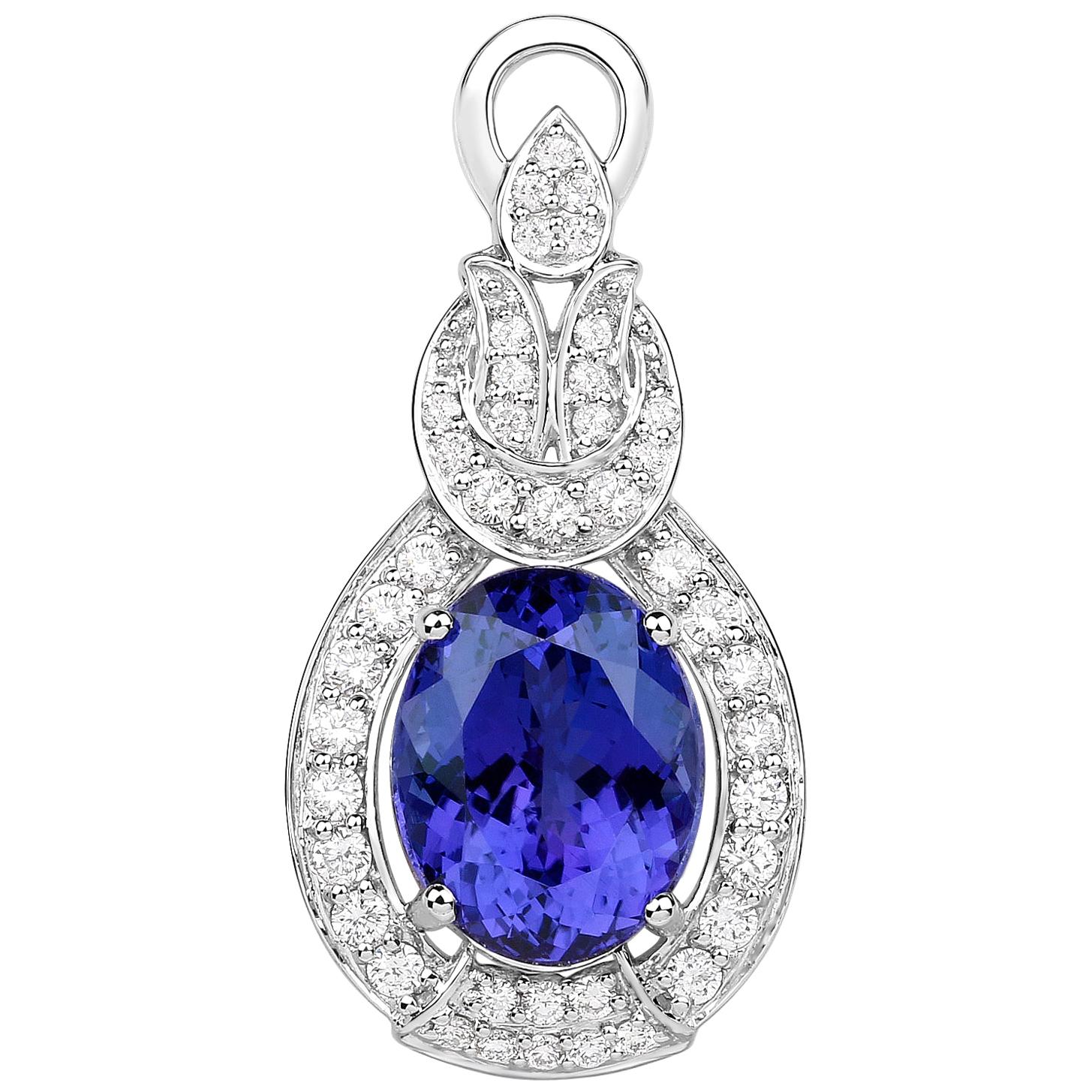 8.72 Carat Genuine Tanzanite and White Diamond 18 Karat White Gold Pendant For Sale