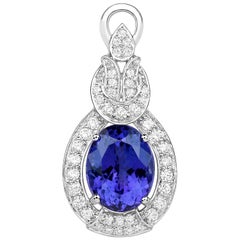 8.72 Carat Genuine Tanzanite and White Diamond 18 Karat White Gold Pendant