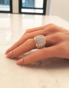 8.72 Carat Total Invisible Set Princess Cut Diamond Yellow Gold Cocktail Ring