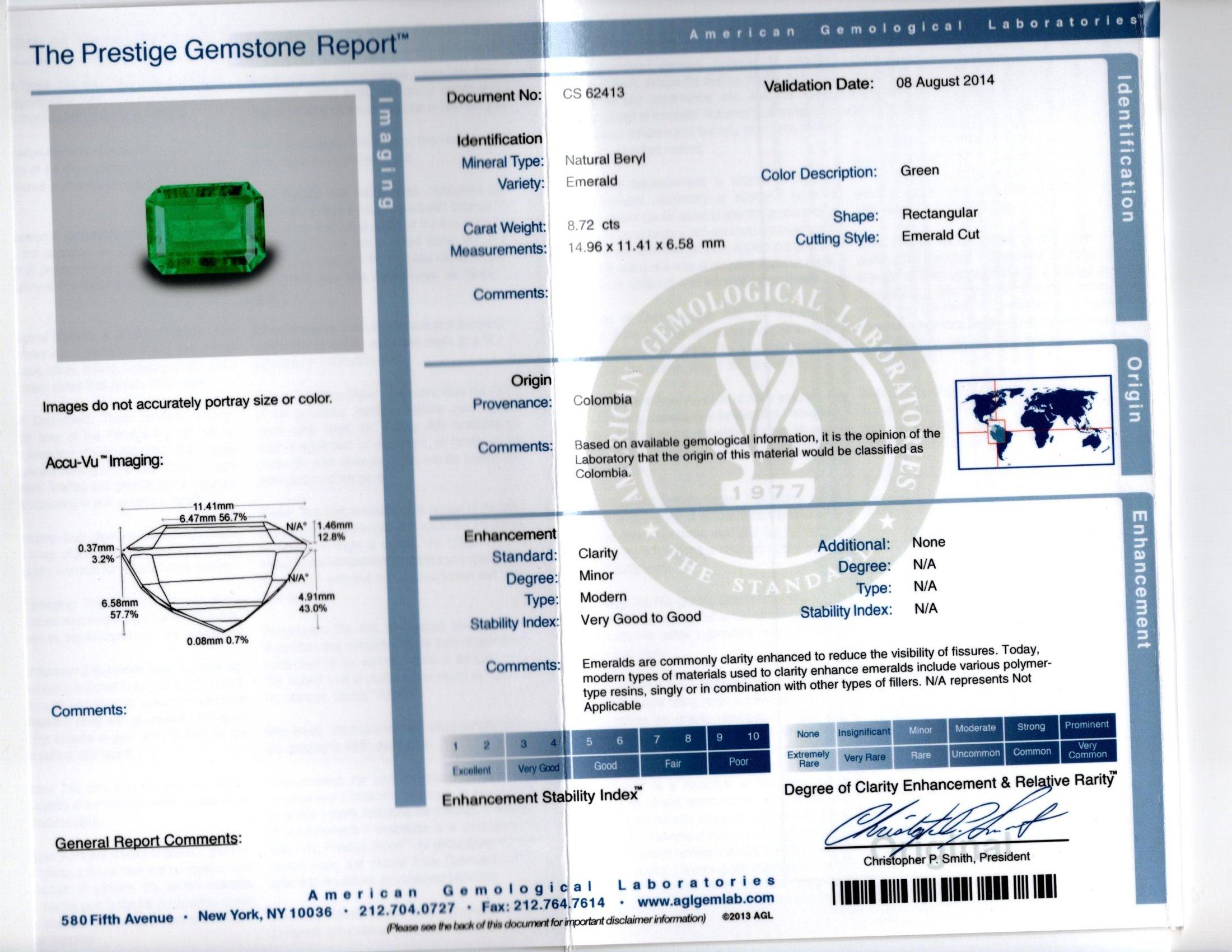 8.72 Ct. Certified Colombian Emerald and Diamond Ring For Sale 5