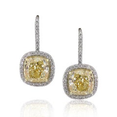 8.72ct Fancy Yellow Cushion Cut Diamond Dangle Earrings