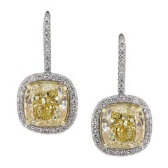 8.72ct Fancy Yellow Cushion Cut Diamond Dangle Earrings