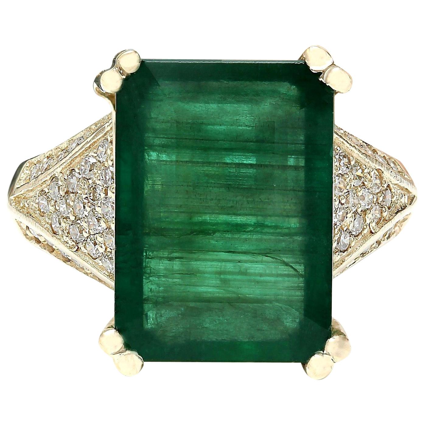 8.73 Carat Emerald 18 Karat Solid Yellow Gold Diamond Ring
