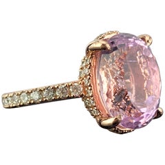 8.73 Carat Kunzite and Diamond Rose Gold Engagement Ring