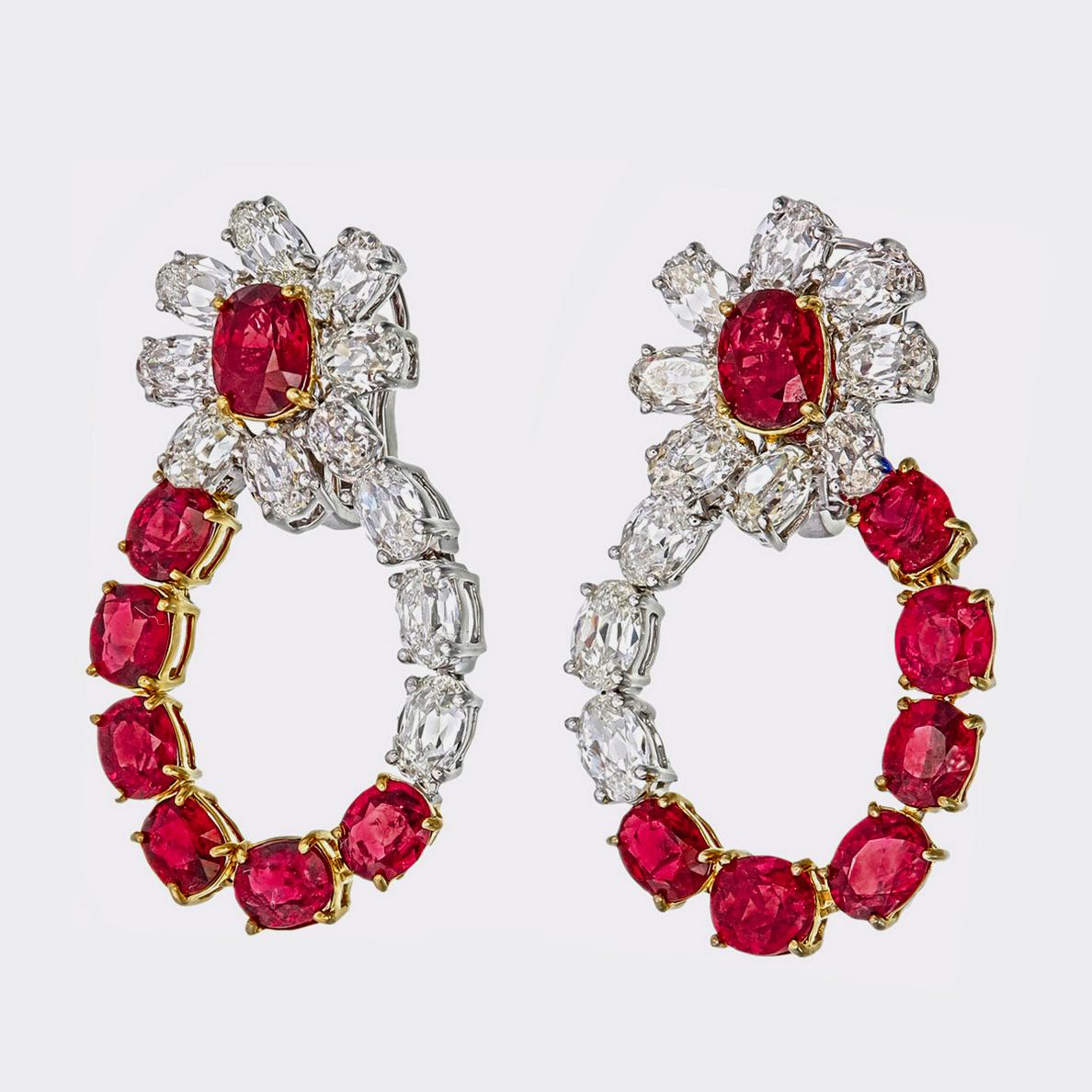8,73 Karat No Heat Burma-Rubin und Diamant-Ohrringe aus 18 Karat Weißgold im Zustand „Neu“ im Angebot in Bangkok, TH
