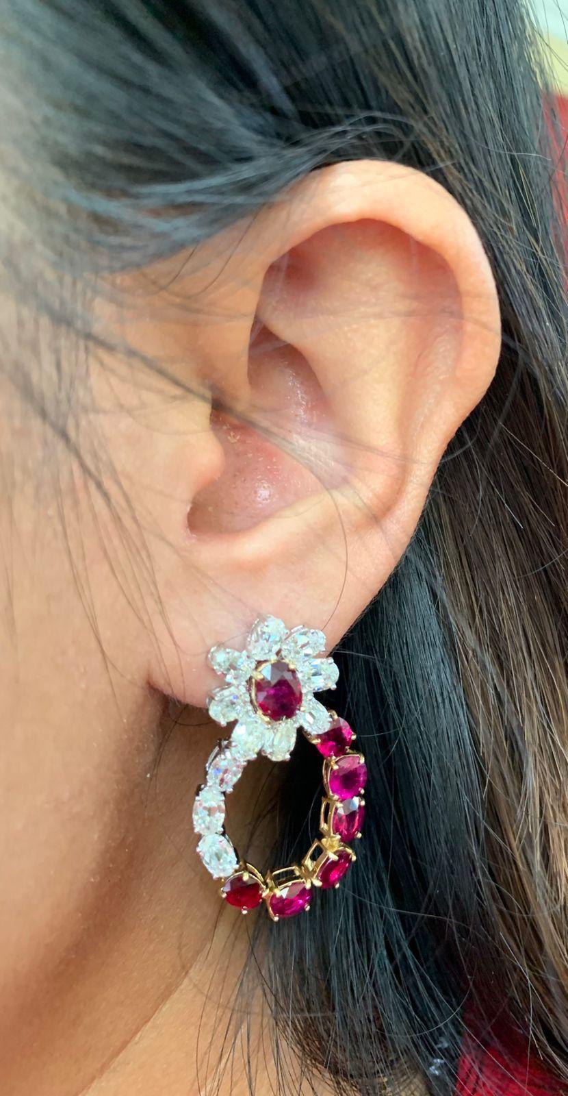 8,73 Karat No Heat Burma-Rubin und Diamant-Ohrringe aus 18 Karat Weißgold Damen im Angebot