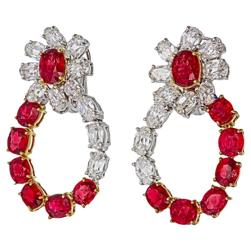 8,73 Karat No Heat Burma-Rubin und Diamant-Ohrringe aus 18 Karat Weißgold