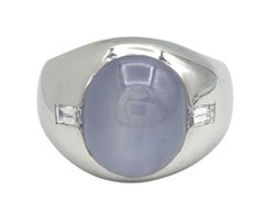 8.73 Carat Oval Cabochon Star Sapphire Cocktail Ring with Diamonds in Platinum