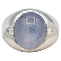 8.73 Carat Oval Cabochon Star Sapphire Cocktail Ring with Diamonds in Platinum