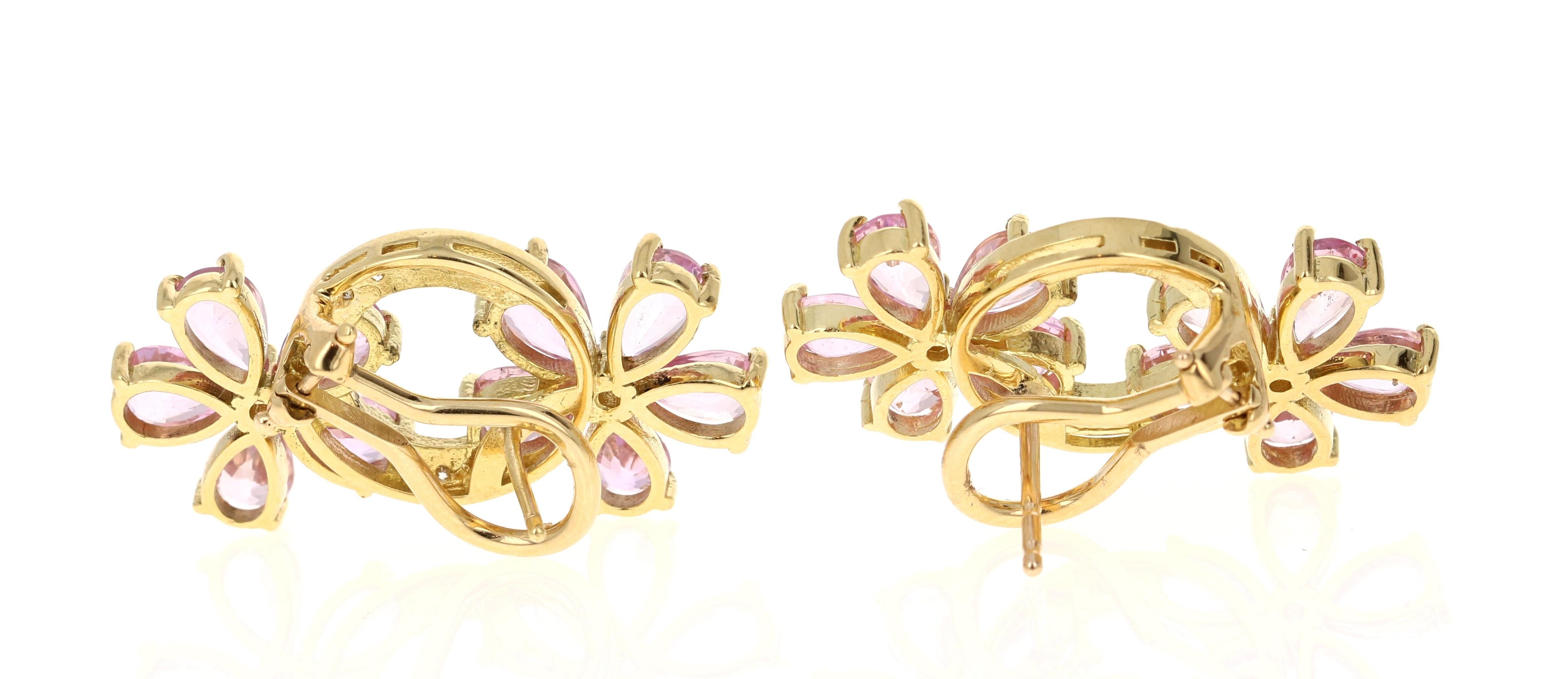 8.73 Carat Pink Sapphire Diamond 18 Karat Yellow Gold Earrings 1