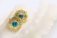 Susan Lister Locke 8.73 Carat Blue Zircon Earrings in 18 Karat Gold