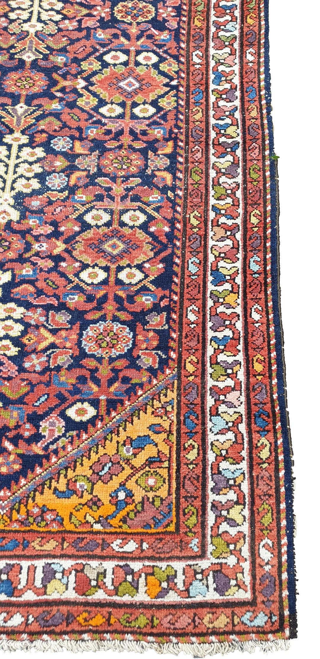 873 - Beautiful old Malayer hallway rug with beautiful tribal and geometric design and lovely natural colors, fully hand-knotted with wool velor on cotton foundation.