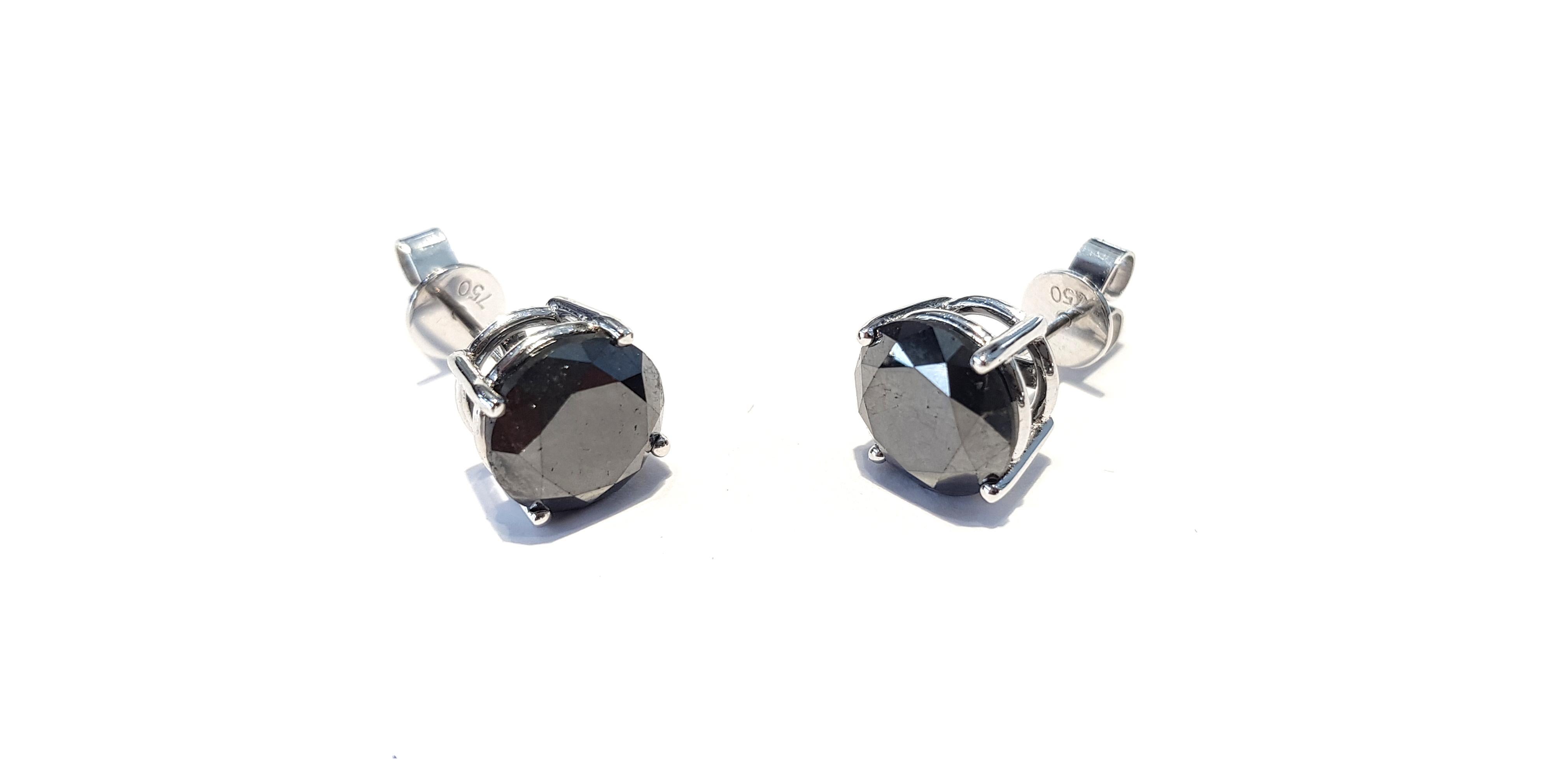 Modern 8.74 Carat Black Diamond 18 Karat White Gold Solitaire Stud Earrings For Sale