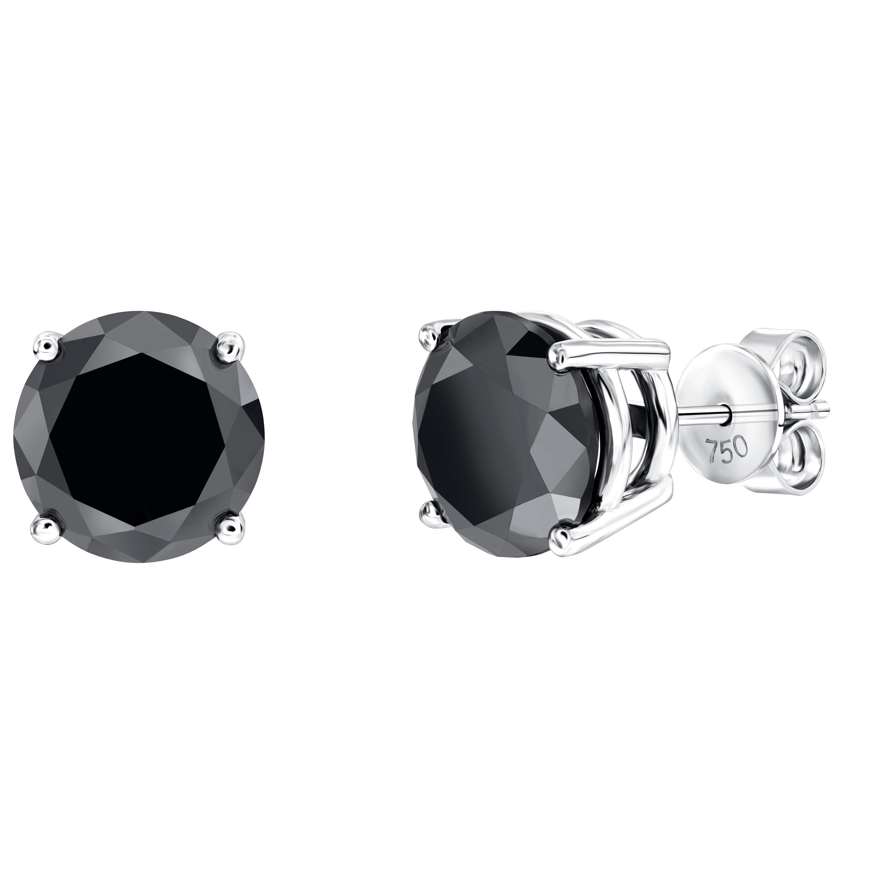 8.74 Carat Black Diamond 18 Karat White Gold Solitaire Stud Earrings For Sale