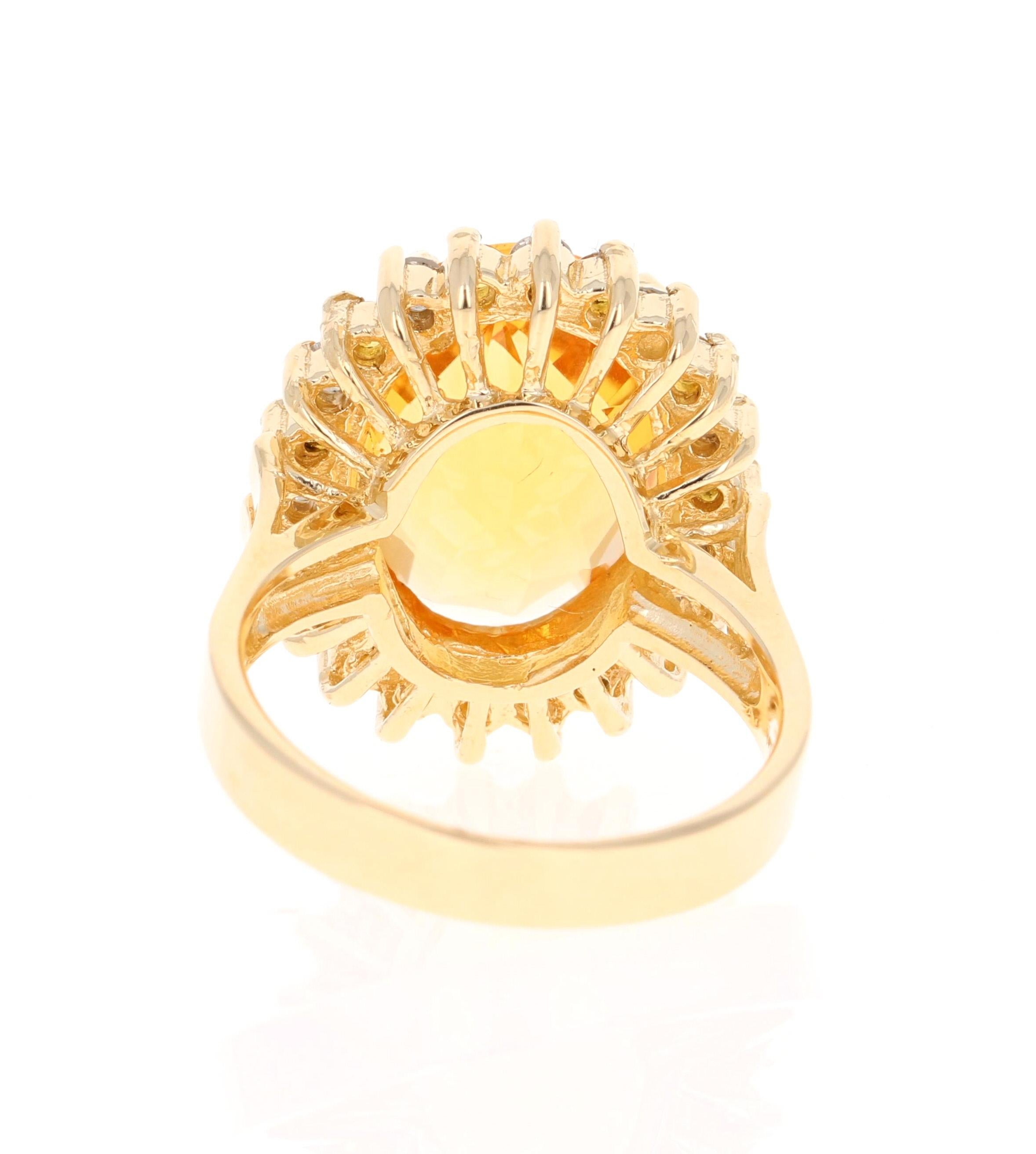 Oval Cut 8.74 Carat Citrine Diamond 14 Karat Yellow Gold Cocktail Ring