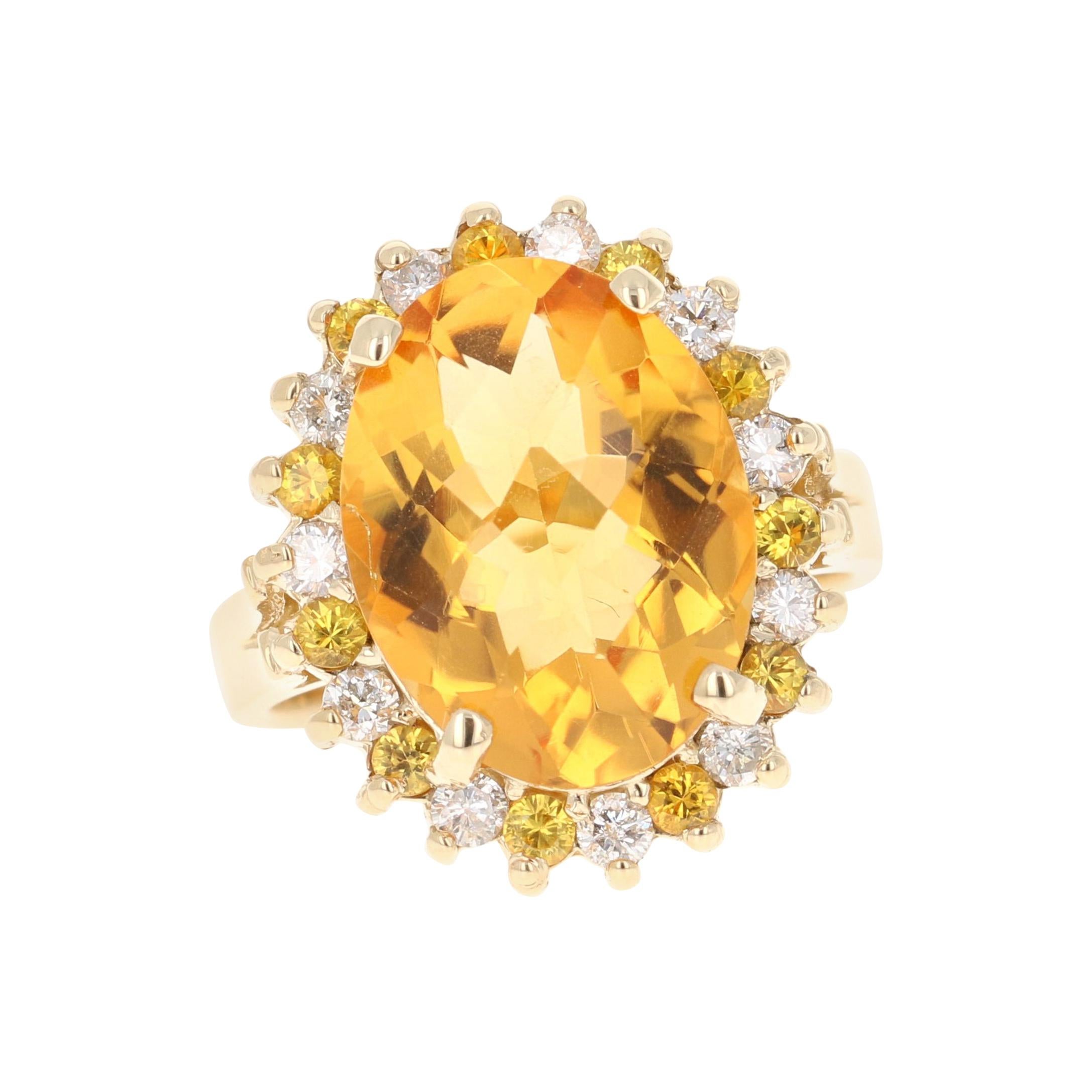 8.74 Carat Citrine Diamond 14 Karat Yellow Gold Cocktail Ring