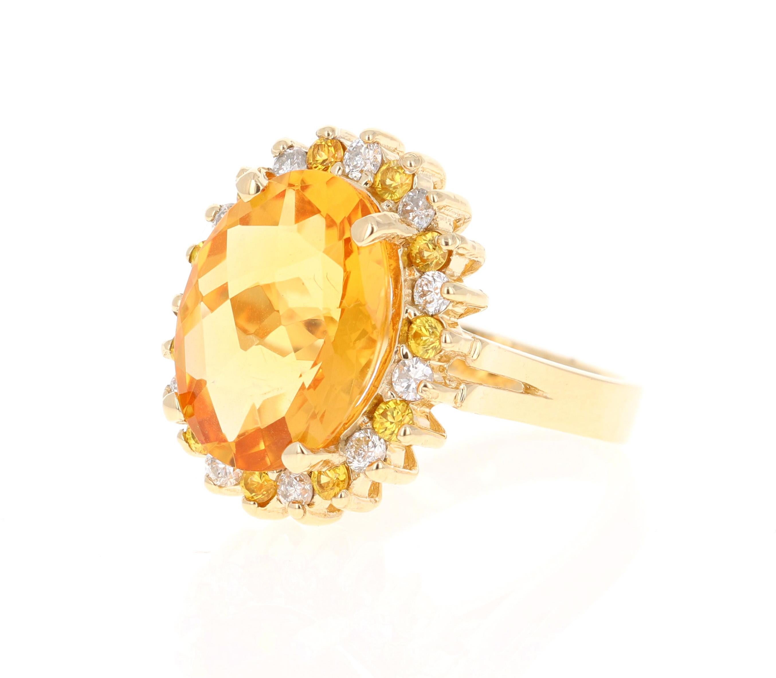 Contemporary 8.74 Carat Citrine Diamond Yellow Gold Cocktail Ring For Sale