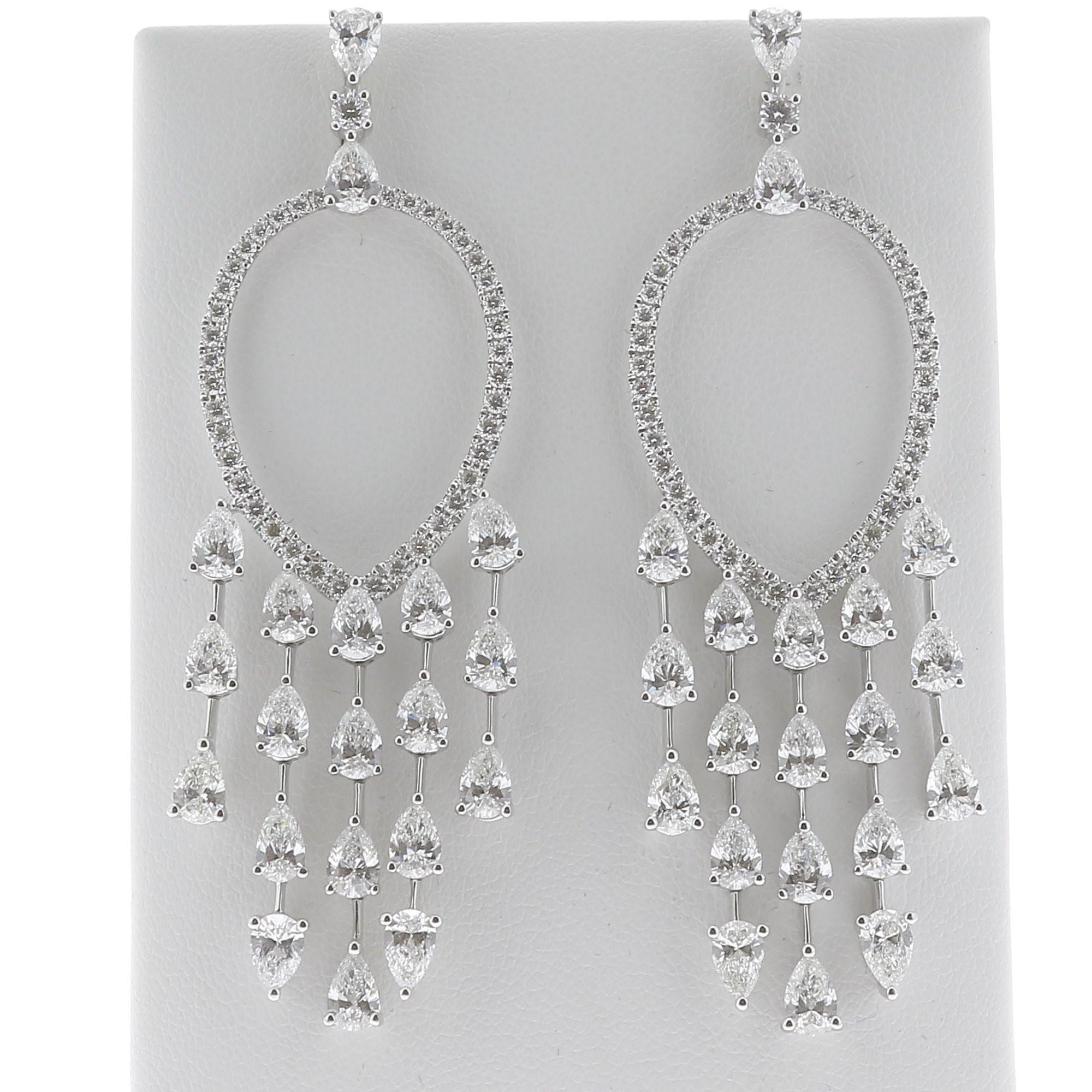 Pear Cut 8.74 Carat Dream Catcher Carat Pear Diamonds Drop Earrings 18K White Gold For Sale