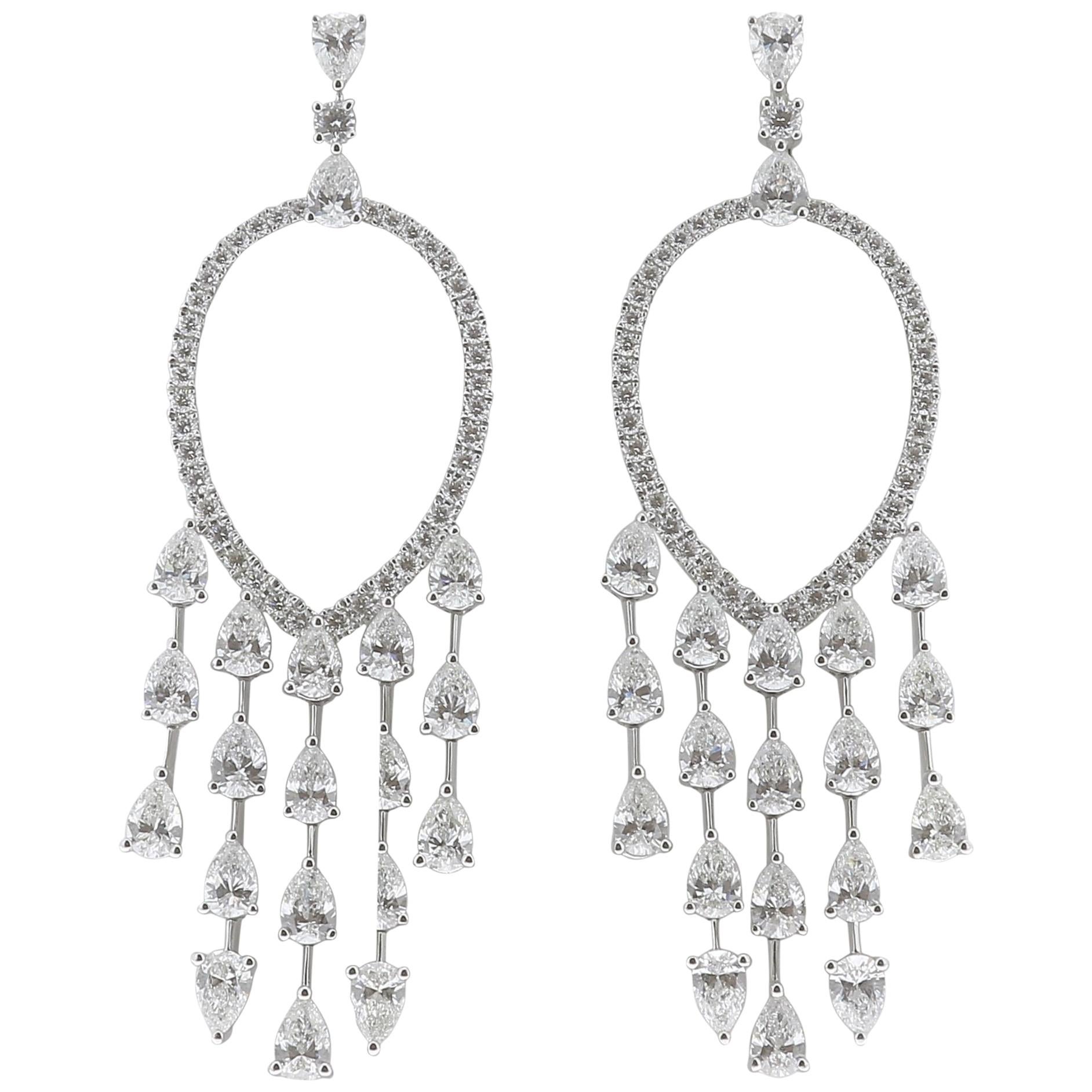 8.74 Carat Dream Catcher Carat Pear Diamonds Drop Earrings 18K White Gold For Sale