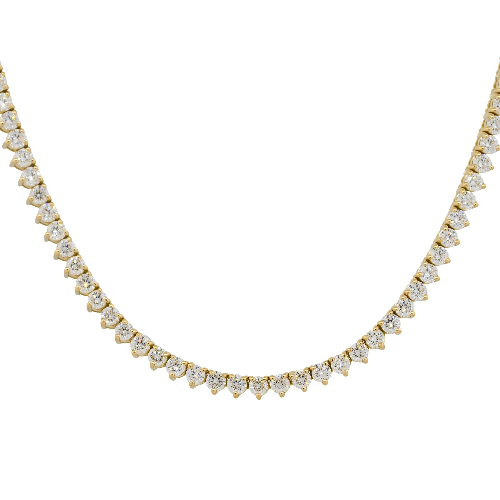 Taille ronde Collier tennis en or 18 carats à trois griffes avec diamants ronds de 8,74 carats de 16 pouces en vente