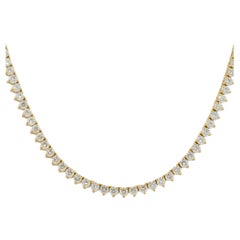 8.74 Carat Round Diamond Three Prong 16" Tennis Necklace 18 Karat In Stock