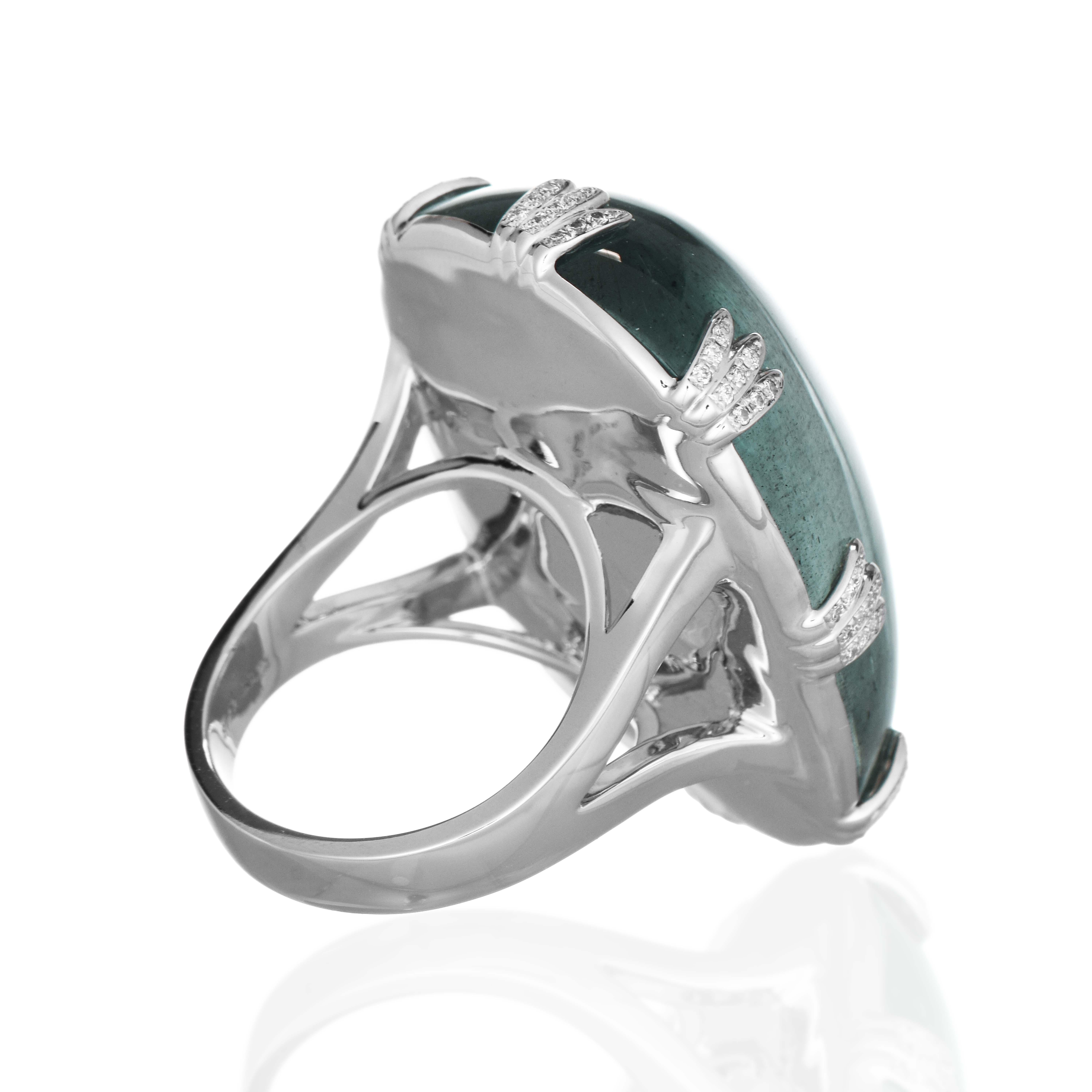 Cabochon 87.42 Carats Aquamarine and Diamond White Gold Cocktail Ring For Sale