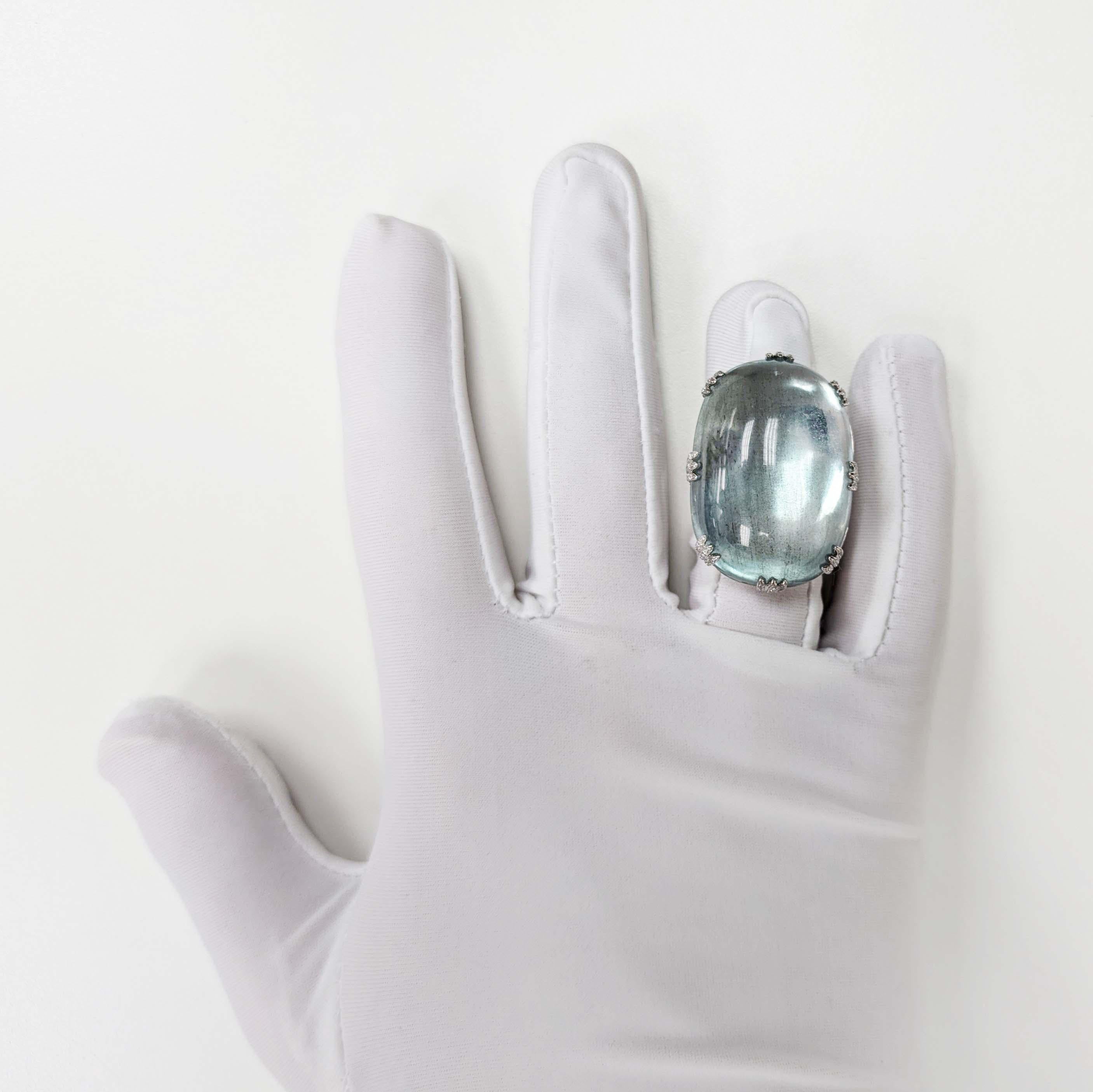 87.42 Carats Aquamarine and Diamond White Gold Cocktail Ring In New Condition For Sale In New York, NY