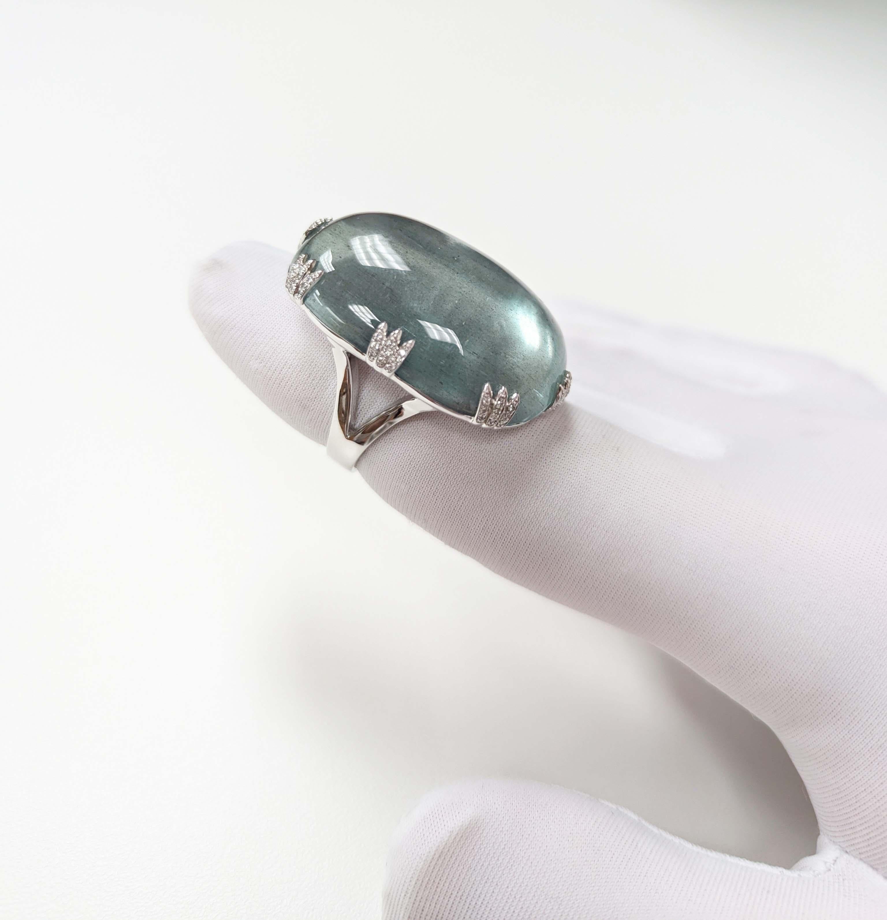 Women's or Men's 87.42 Carats Aquamarine and Diamond White Gold Cocktail Ring For Sale